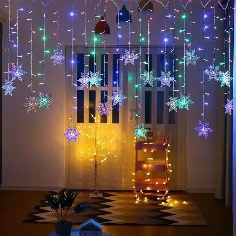 3M Christmas Light Led Snowflake Curtain Icicle Fairy String Lights Outdoor Garland Home Party Garden 2024 New Year Decoration